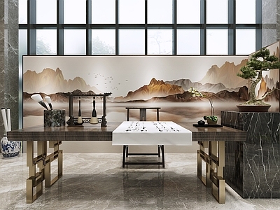 新中式中式售楼处 茶室 售楼部 书画