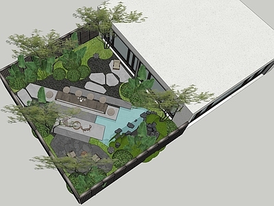 现代新中式别墅庭院 现代庭院