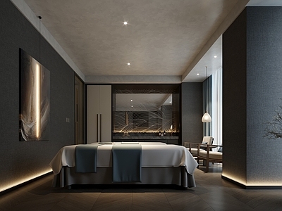 现代新中式足浴店 SPA房间 现代包间 新中式包间