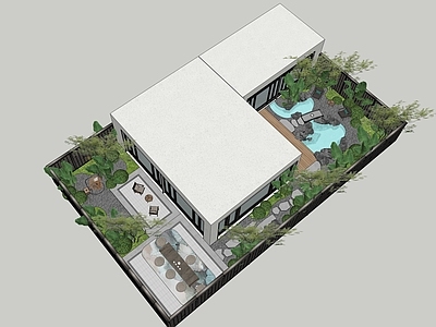 现代新中式别墅庭院 现代庭院