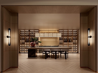 现代新中式酒窖 品酒区 水吧台