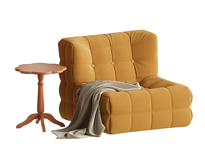 法式复古懒人沙发 豆腐块懒人沙发 中古单人椅 客厅沙发角几 樱桃木置物茶几