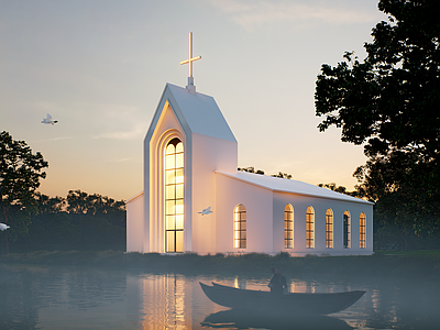 现代教堂建筑 水边教堂建筑 网红水边建筑 网红建筑 教堂建筑 白色建筑