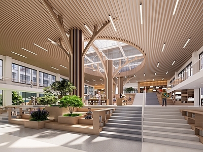 现代其他学校空间 学校连廊 学校阅览大厅
