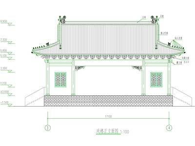 仿古建筑 中式古建戏楼 中式仿古戏楼 中式寺庙戏楼 施工图