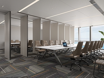 现代简约会议室 现代会议室 办公会议室 会议桌 单椅 绿植