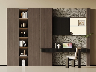 现代意式书柜 现代意式书桌椅 包豪斯书柜 书桌一体柜