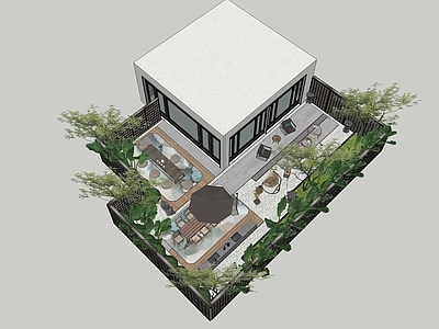 现代新中式别墅庭院 现代庭院