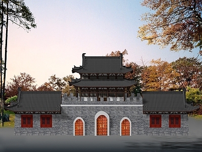 中式复古古建 中式古建城楼 中式仿唐城楼 中式寺庙城楼
