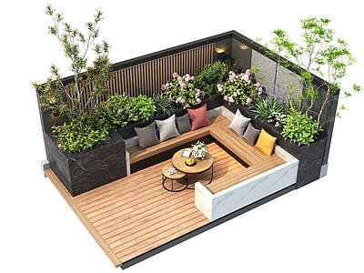 现代屋顶花园 现代花园露台景观 庭院景观居家庭院 花园露台景观小品 植物堆卡座景观 茶几绿植抱枕花瓶