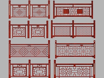 新中式围栏护栏 新中式实木雕花栏 木扶手护栏 木围栏