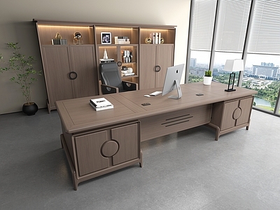 现代新中式办公桌椅 现代办公桌 总裁桌 经理桌 经理室 班台