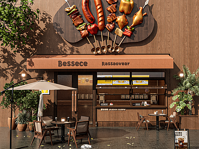 现代极简烧烤烤肉店 网红打卡烧烤店 网红店铺门头打卡 网红中餐厅 网红打卡酒吧烧烤 烧烤烤串艺术装置