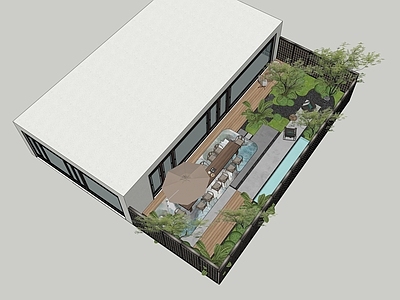 现代新中式别墅庭院 现代庭院