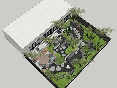 现代新中式别墅庭院 现代庭院