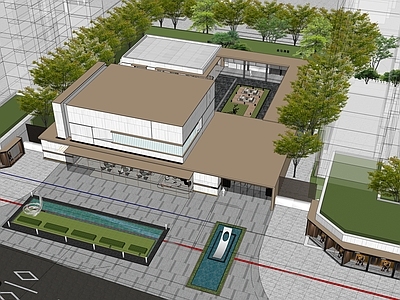 现代新中式售楼处建筑 家具 雕塑 庭院 示范区