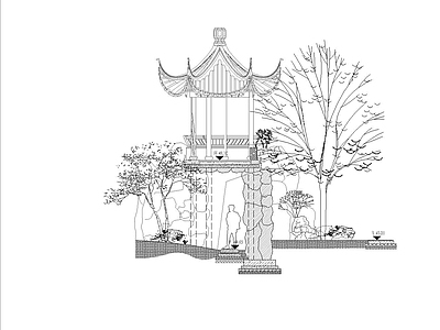 新中式中式假山水景图库 假山 水池 喷泉 石头 景观假山 施工图
