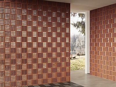 新中式中古飘窗 mutina 水泥砖隔断 造型隔断 红砖隔断 陶土砖隔断