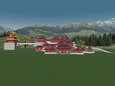 中式禅意寺庙建筑 寺庙 寺庙建筑组团 中式影视基地 古建筑 唯美寺庙