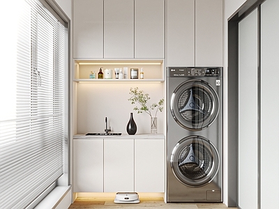 现代阳台 阳台 洗衣机柜