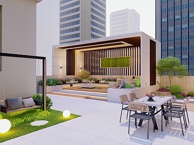 现代简约屋顶花园 现代屋顶花园 庭院花园 露台花园
