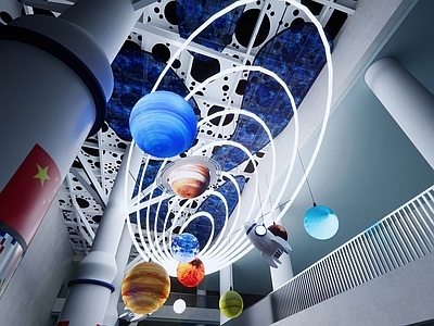现代简约艺术装置 航天航空主题 太空主题 火箭装置装饰 宇宙星球装饰 校园文化设计