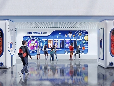 现代简约科技展厅 学校空间改造 科技展厅 科技文化墙 航天展示橱窗 航天员