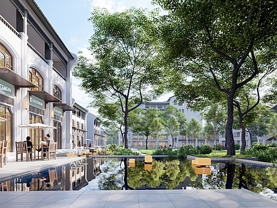 新中式商业综合体景观 商业街景观 商业街 商业街水景