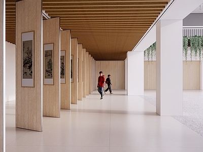 现代新中式艺术展厅 艺术展厅 校园展厅 美术作品展厅 校园空间