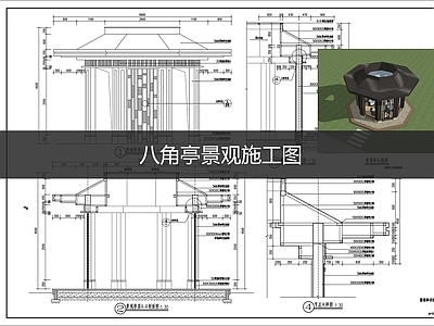 新中式中式亭子 八角亭 施工图