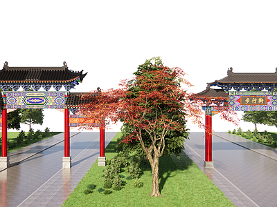 中古原木其他景观小建筑 彩绘原木牌坊 中式彩绘牌坊 彩绘牌坊