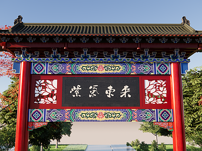 中古原木其他景观小建筑 中式彩绘牌坊 原木彩绘牌坊 彩绘牌坊