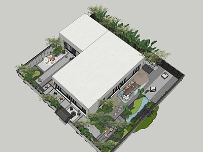 现代新中式别墅庭院 现代庭院