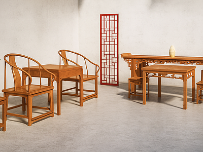 新中式中式餐桌椅 中式家具 中式餐桌椅 中式条几 交椅 中式屏风