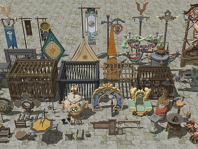 复古中古古建筑 复古战旗 复古动漫卡通用品 古代用品用具 古代复古摆件
