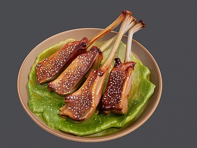 现代其他摆件 一盘生菜配烤羊腿