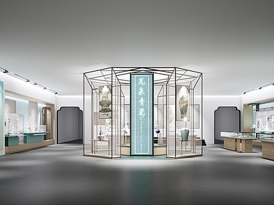 现代新中式非遗展厅 龙泉青瓷展厅 展厅装置艺术 青瓷发展历史 青瓷博物馆 科技展台