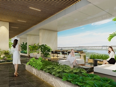 现代轻奢屋顶花园 空中花园 架空层 休闲空间