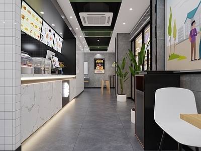 现代奶茶店 炸鸡汉堡奶茶店 奶茶鸡排前台收银