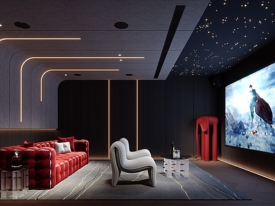 现代轻奢影音室 影音室 家庭影院 星空顶