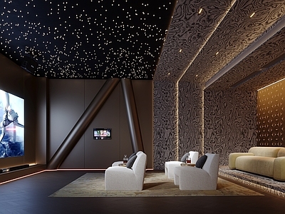现代轻奢影音室 家庭影院 影音室 星空顶
