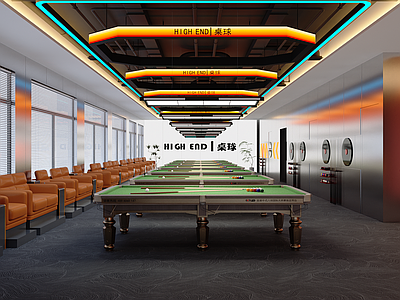 现代工业台球室 台球厅 台球 高端 吧台
