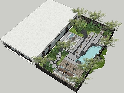现代新中式别墅庭院 现代庭院