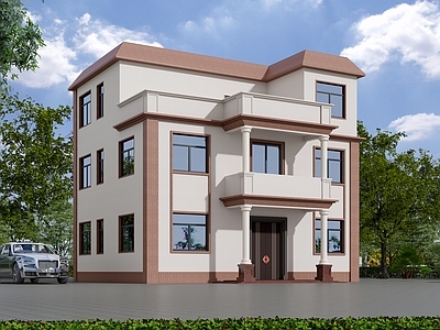 现代简约别墅外观 农村自建房 纸皮砖 自建房 现代自建房