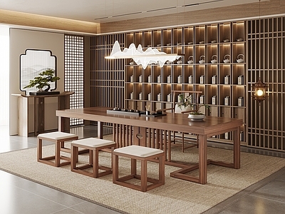 新中式中式茶室 会所茶室 办公室茶室 别墅茶室 茶室柜 实木茶桌椅组合
