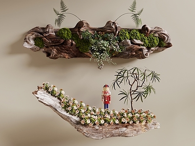 现代挂件 枯木绿植摆件 枯木 植物墙饰挂件 艺术装置 枯木绿植挂件