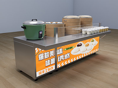 现代快餐店 早餐蒸包柜 早餐蒸包车 三孔蒸包炉 蒸包炉一体机