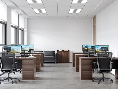 现代办公区 机关办公室 深色办公家具