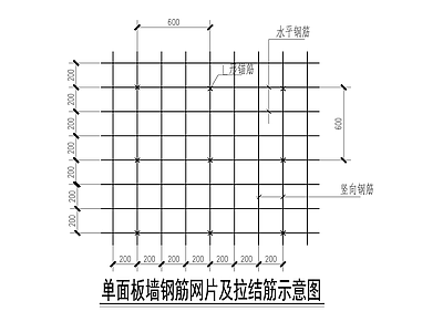 混凝土结构 单面板墙钢筋网片 拉结筋示意图 施工图