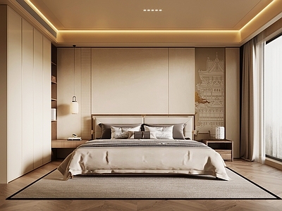 新中式家居卧室 新中式卧室 双人床